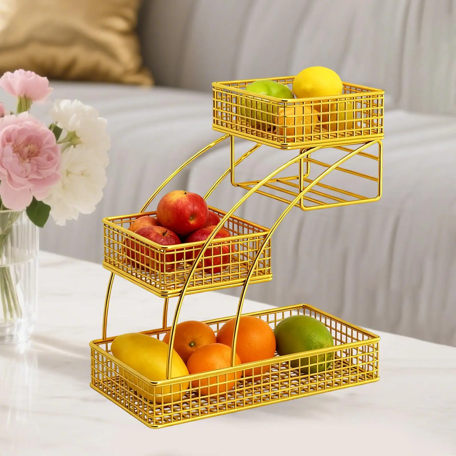 Cesta de frutas de 3 niveles de hierro, decoración de gran capacidad, frutero, verduras, pan, aperitivos, organizador de cocina para encimera de banquete - imagen 4