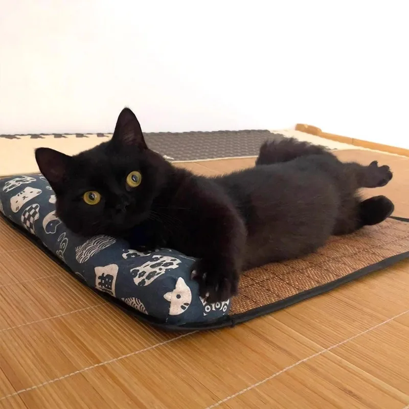 Esteras para dormir transpirables de verano para mascotas, almohadilla refrescante tejida de mimbre para gatos, suministros de disipación de calor para cachorros y gatitos, estera de cama suave para perros - imagen 2