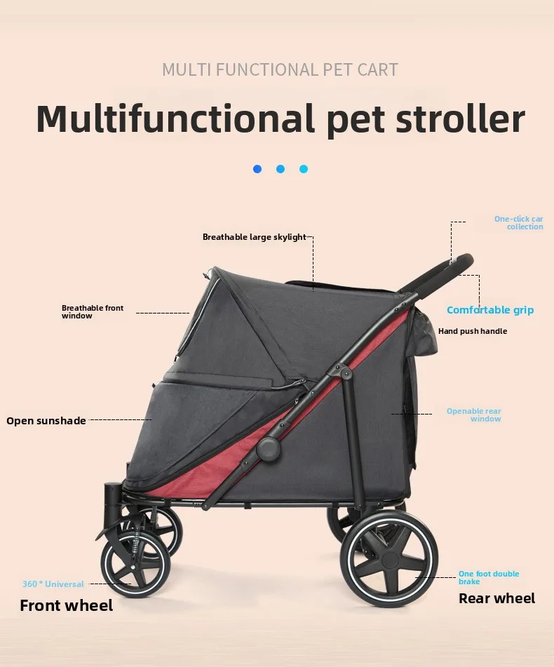 Detalle del chasis resistente del carrito para mascotas