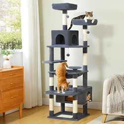 Torre de árbol para gatos con postes, rascador y hamaca interior