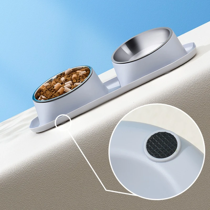 Cuenco doble elevado a prueba de desorden para mascotas, alimentador de agua y comida inclinado de acero inoxidable con base antideslizante para perros y gatos - imagen 4