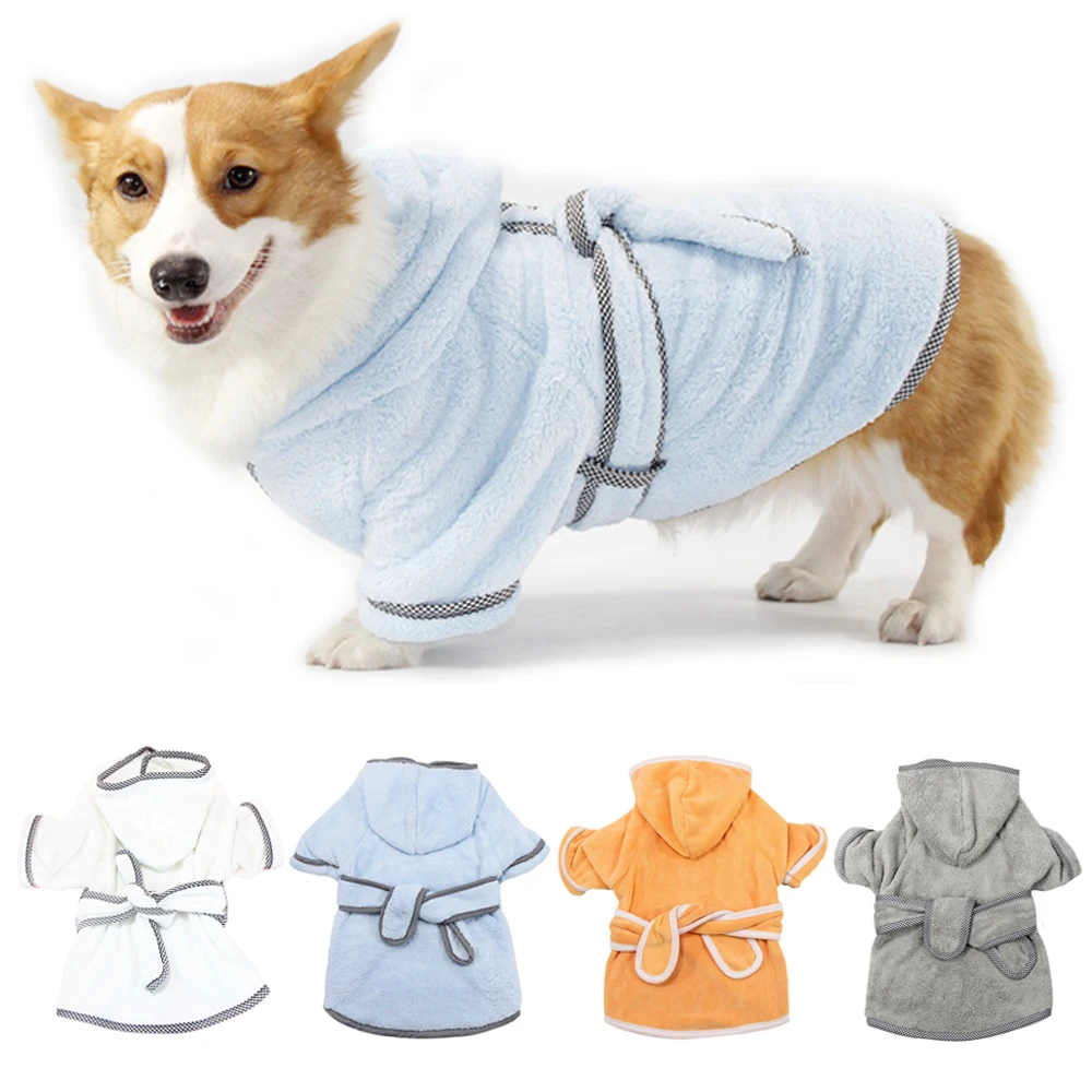 Albornoz blanco para perro, chaqueta de baño superabsorbente de secado rápido con cinturón, pijamas para cachorros y perros pequeños y grandes, ropa de dormir