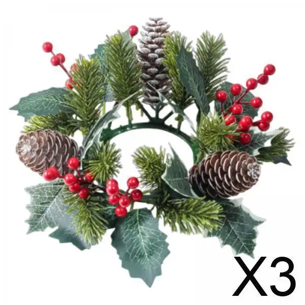 Portavelas de corona navideña, centro de mesa decorativo con aguja de pino ABS para apartamento, sala de estar, decoración de Acción de Gracias