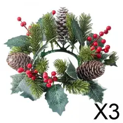 Portavelas de corona navideña, centro de mesa decorativo con aguja de pino ABS para apartamento, sala de estar, decoración de Acción de Gracias