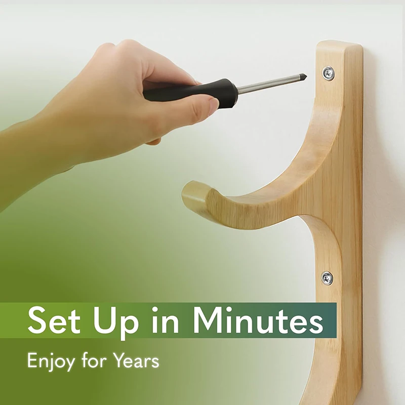 Soporte para esterilla de Yoga multifuncional de madera con 4 ganchos, estante para esterilla de Yoga, montaje en pared para aro de Fitness, banda de resistencia, cuerdas para saltar, gimnasio - imagen 4