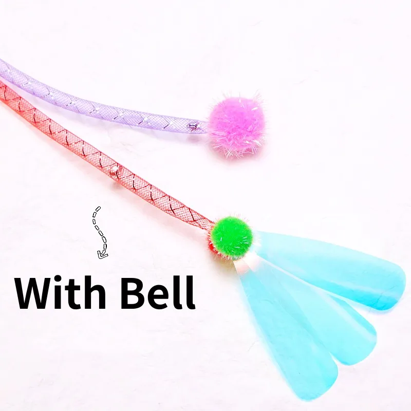 Cat Toys Tassel Cats Teaser Stick Interactive Cat Toy with Bell Colorful Ball Cats Toy Elastic Mesh Kitten Toys Pet Products - imagen 3