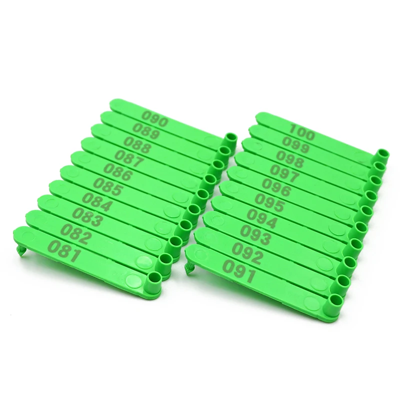 No.001-100 Señales de etiqueta de oreja de oveja Pendientes de cabeza de cobre con escritura láser de oreja con palabras para tarjeta de identificación de animales de granja 100 piezas - imagen 5