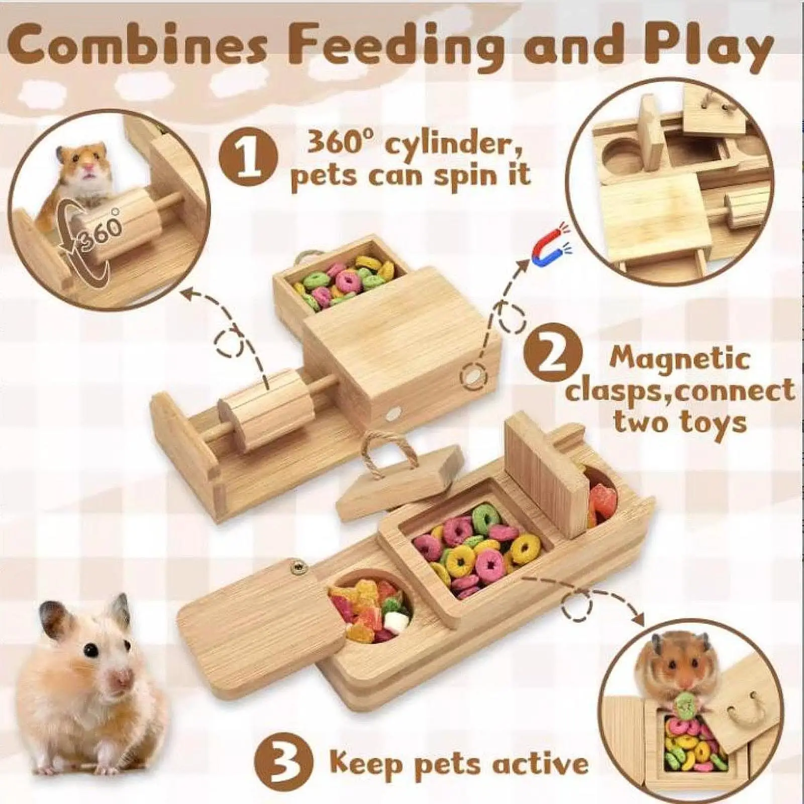Juguete de forrajeo de hámster, juguete interactivo multifuncional educativo de enriquecimiento de conejillo de indias para gerbil, conejito, hámster, Chinchilla - imagen 4