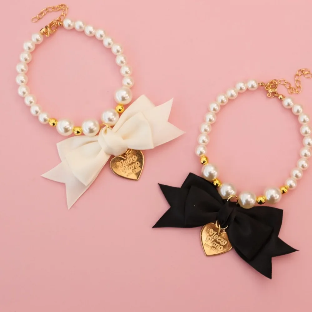 Collar de perlas boda para gatitos y perritos – Pajarita y corazón - imagen 2
