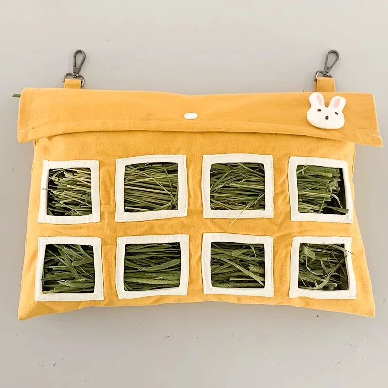 Bolsa de lino hecha a mano para Conejo, estante para hierba de conejillo de indias, gran capacidad, a prueba de fugas, antiresiduos, lavable - imagen 5