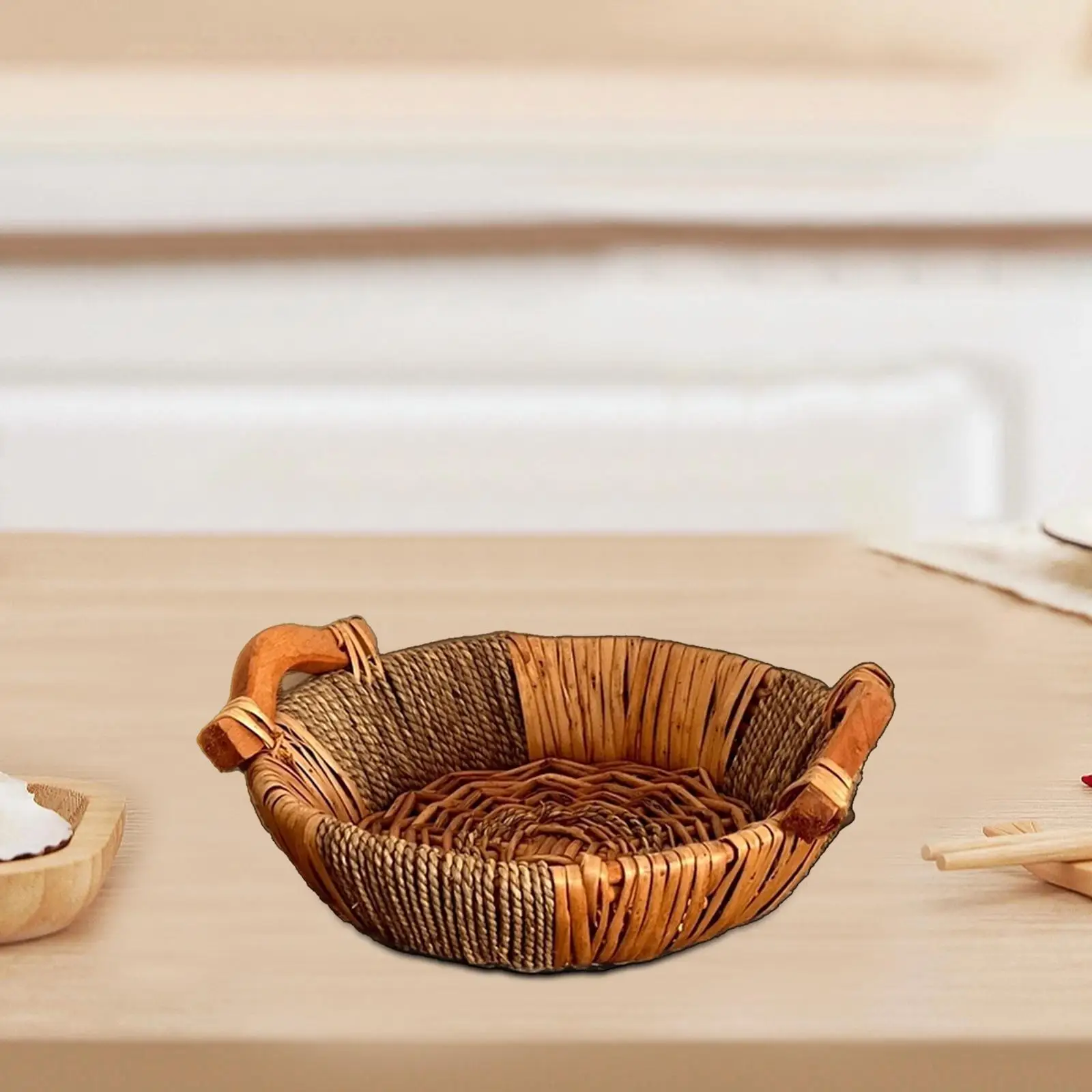 Wicker Woven Serving Tray Bread Basket Serving Basket Biscuit Cookies Pastry Display Basket for Picnic Restaurant Home Decor