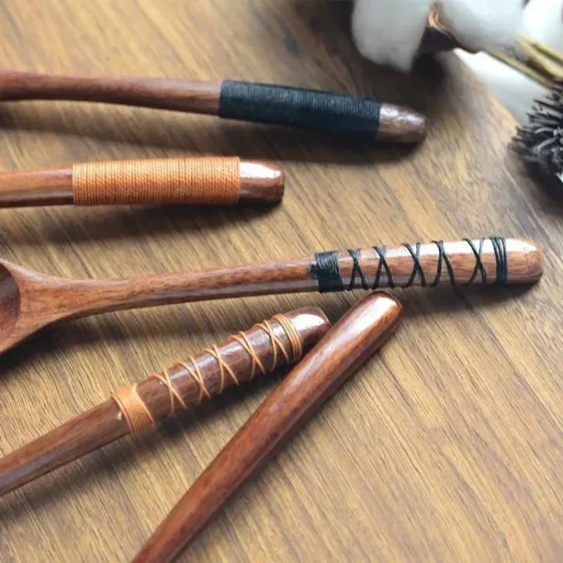Cuchara de madera hecha a mano para niños, alambre envuelto, postre, arroz, sopa, mango largo, cucharadita, Catering, accesorios de cocina, 1 ud. - imagen 3