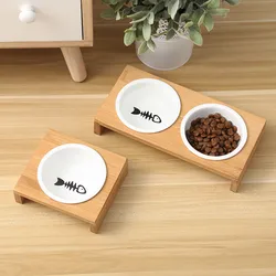 Cuenco ceramico para gatos y perros con espina de pescado y bambu