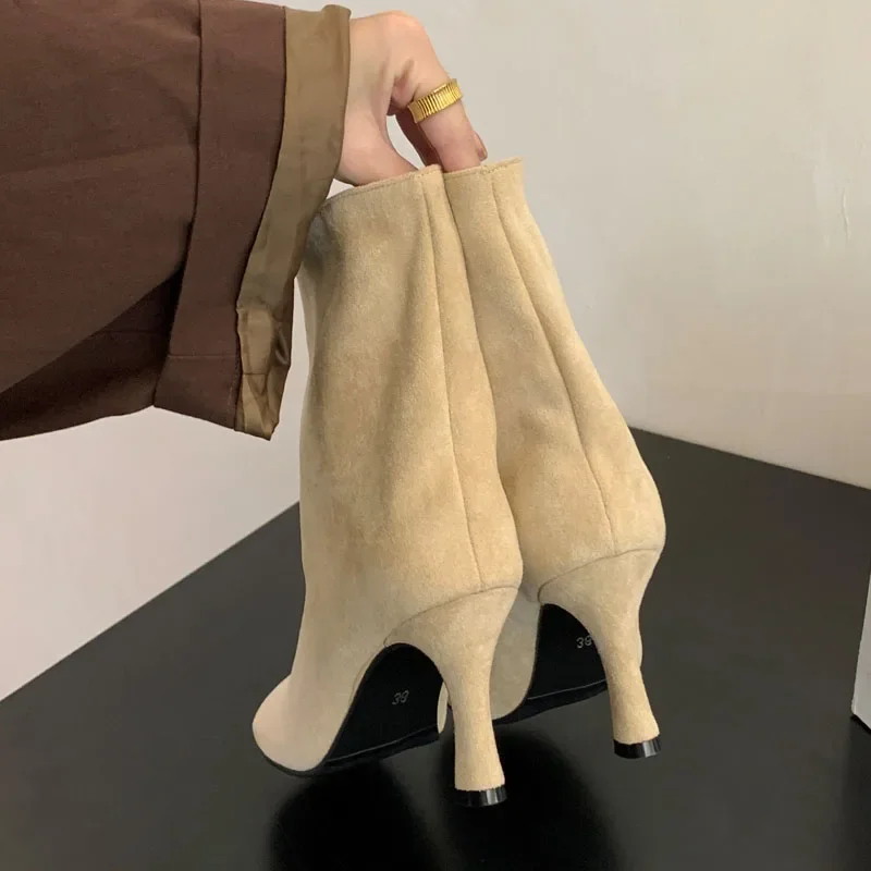 Botas hasta el tobillo para Mujer, zapatos de tacón fino concisos con punta redonda de alta calidad, Botas cortas Chelsea para Otoño e Invierno, zapatos para Mujer - imagen 3