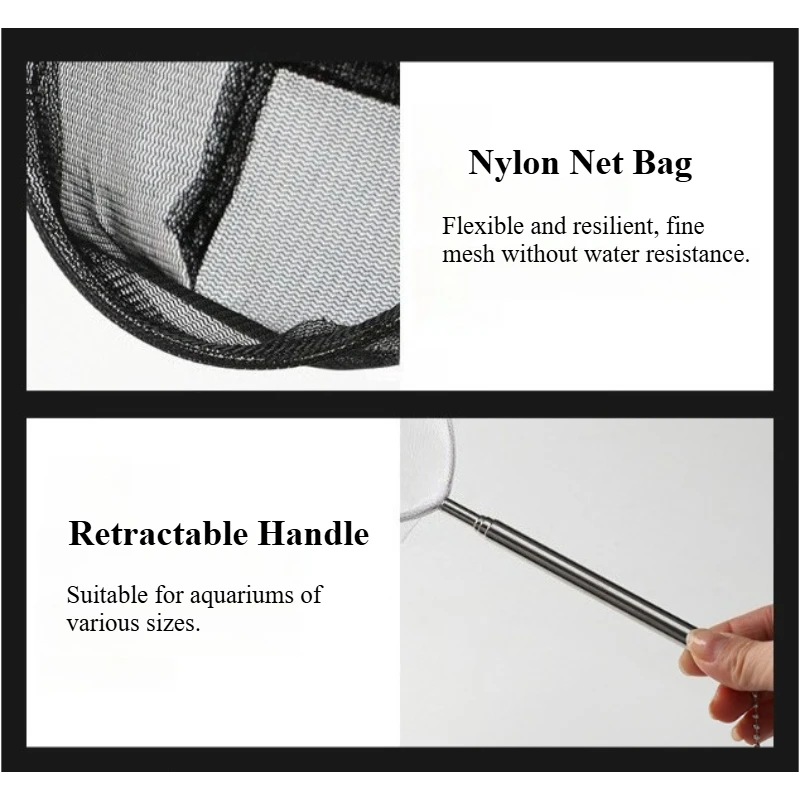 Red de pesca para acuario de acero inoxidable, red de aterrizaje de peces y camarones a prueba de herrumbre con mango retráctil, accesorio para atrapar peces - imagen 2