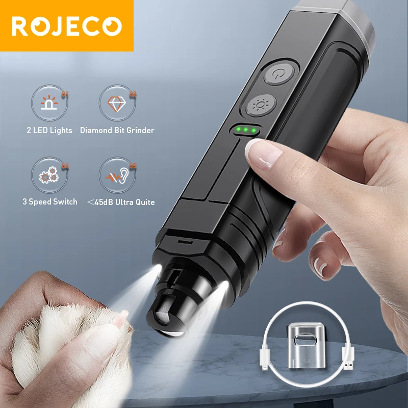 Amoladora de uñas eléctrica para perros y gatos con 2 luces LED