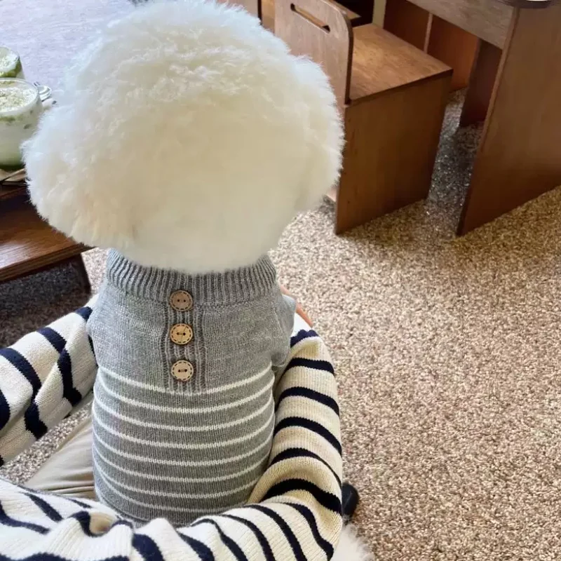 Suéter cálido de invierno para perros, ropa a rayas a la moda para perros, jerséis de punto para cachorros, suéter cálido de cuello alto para gatos, ropa para mascotas Chihuahua - imagen 2