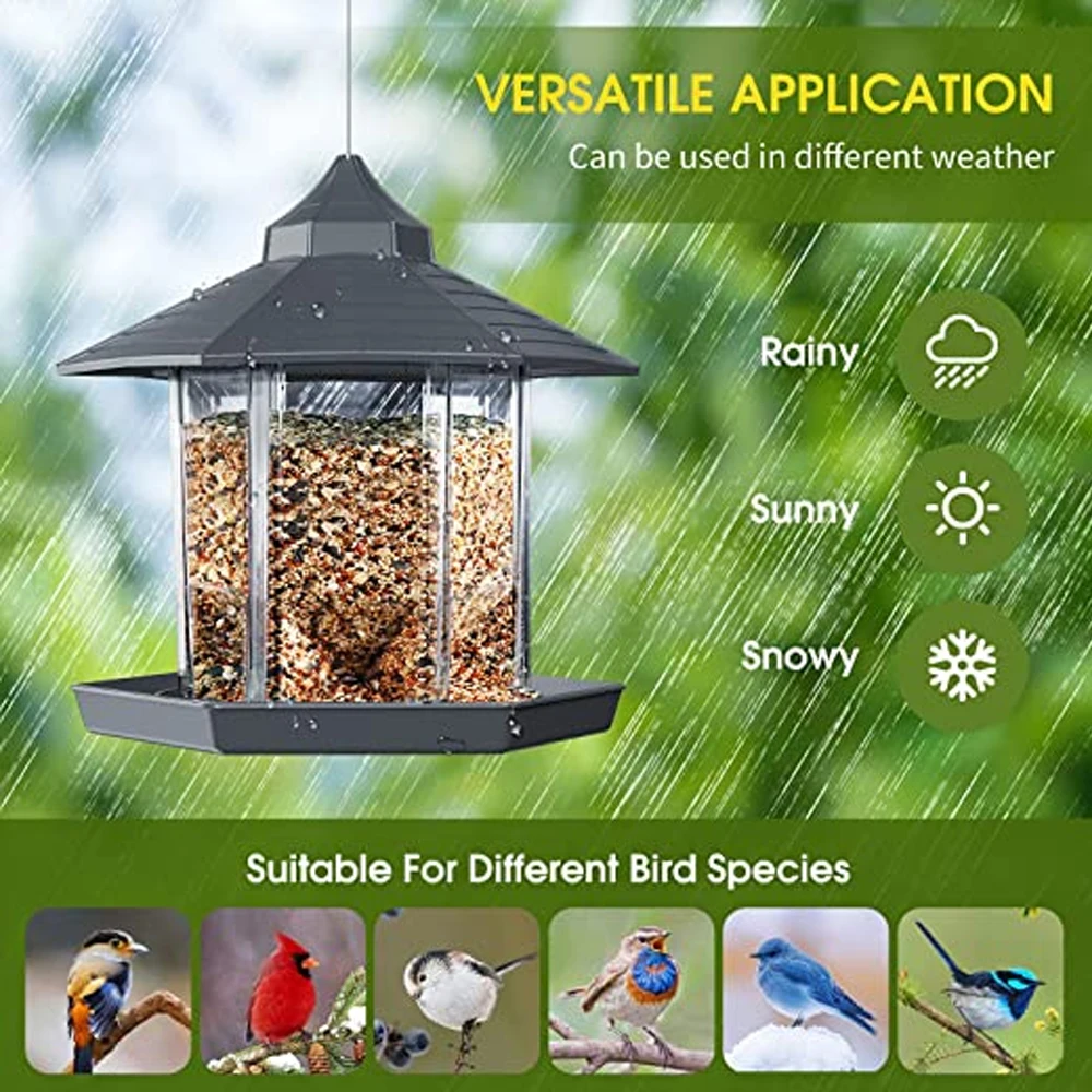 Gazebo impermeable, comedero colgante para pájaros salvajes, contenedor para exteriores con cuerda para colgar, tipo casa de alimentación, comedero para pájaros, decoración para Aves - imagen 2