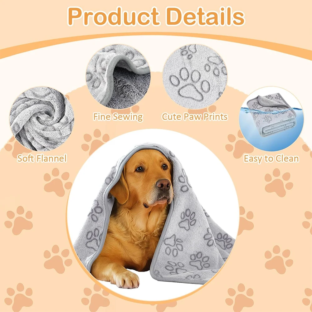 Acogedora manta de felpa con estampado de patas de perro, estera de cama de franela suave para mascotas para gatos y perros pequeños a medianos, 3 tamaños, lavable a máquina para todas las estaciones - imagen 5