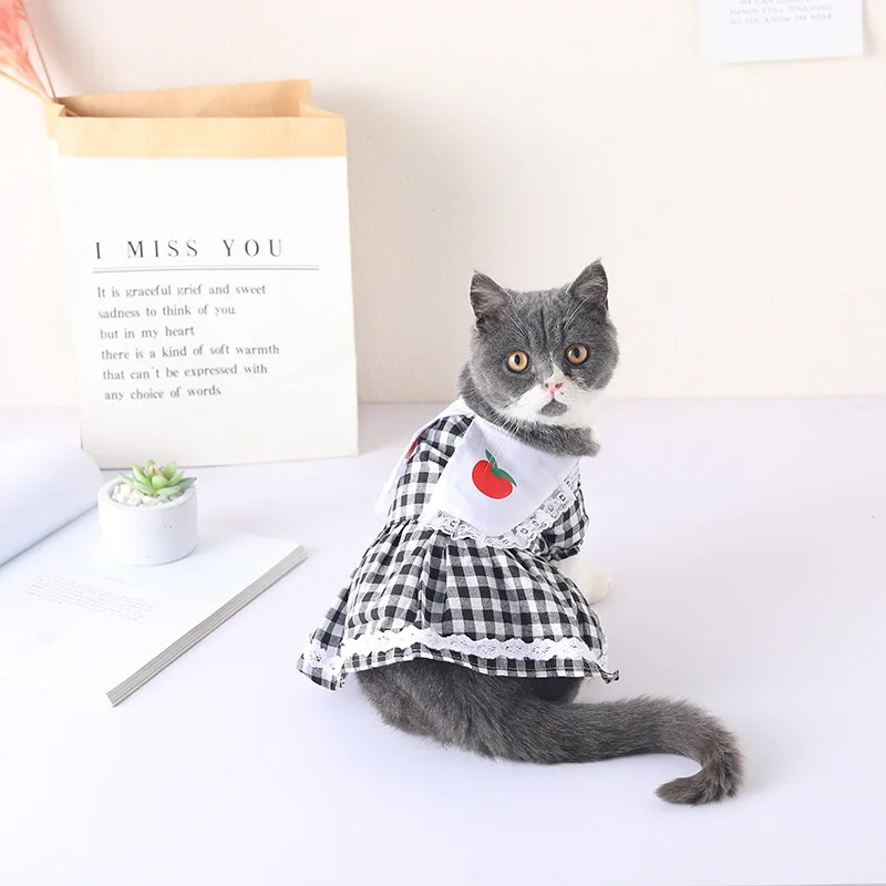 Ropa de verano para mascotas, vestido de lunares con flores y fresas para gatos, ropa para gatitos, faldas, vestido de princesa para gatos, vestido para sphynx - imagen 5