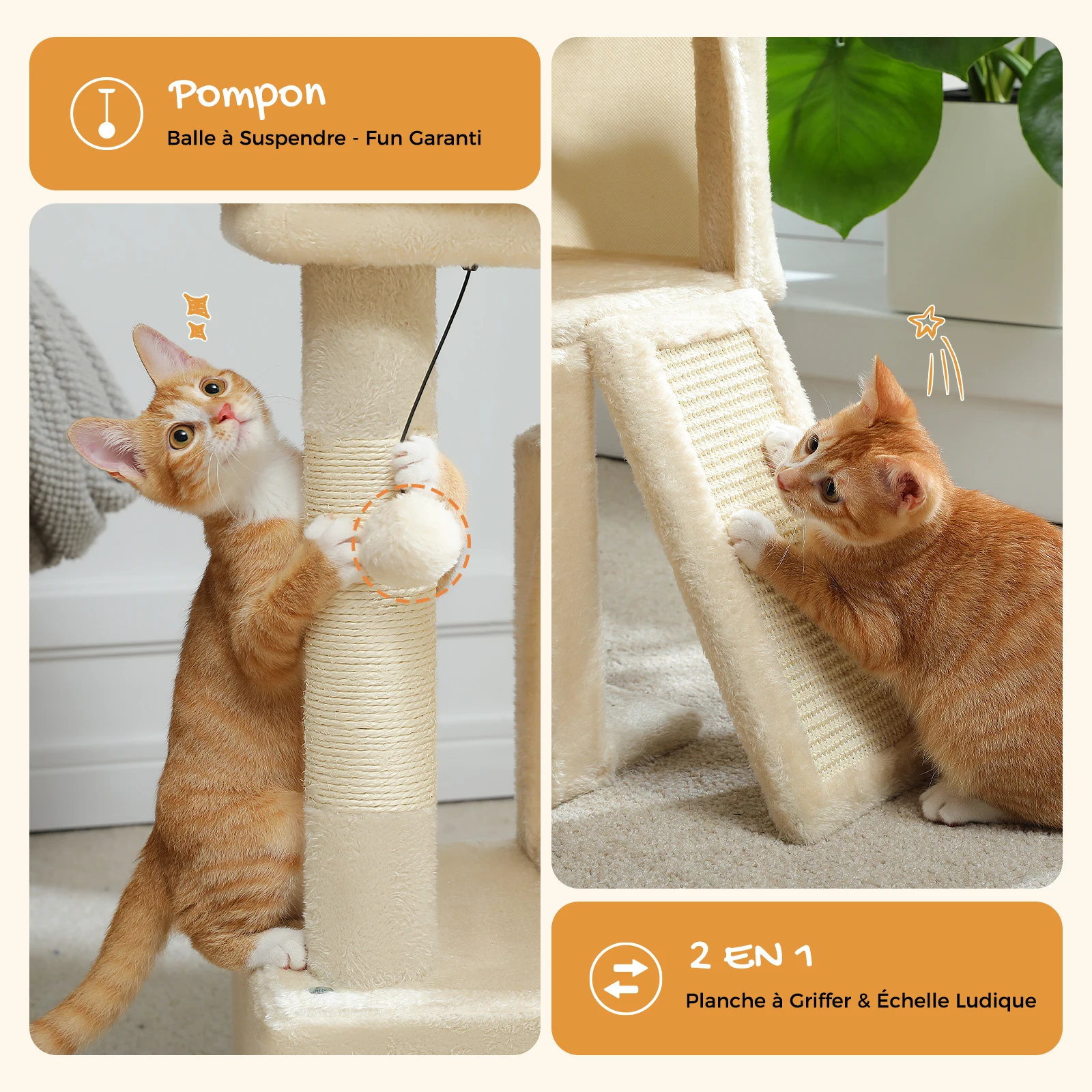 Árbol rascador 4 en 1 para gatos de interior: condo, escalera y pelota - imagen 5