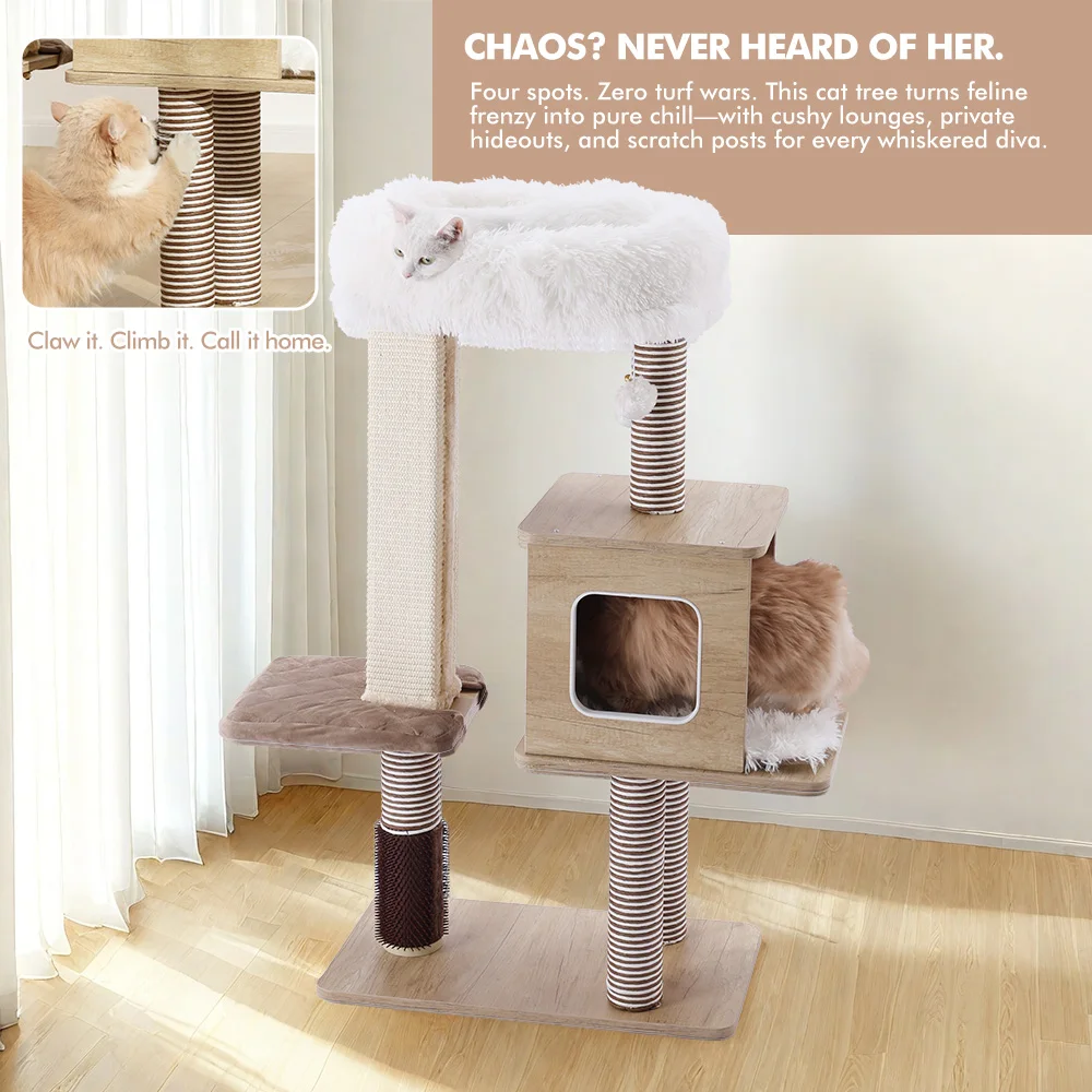 Árbol para gatos mediano de 42 pulgadas, modelo de escalera verde, marco de escalada para gatos, torre para gatos de varios niveles con poste rascador para gatos, perca acogedora para gatos
