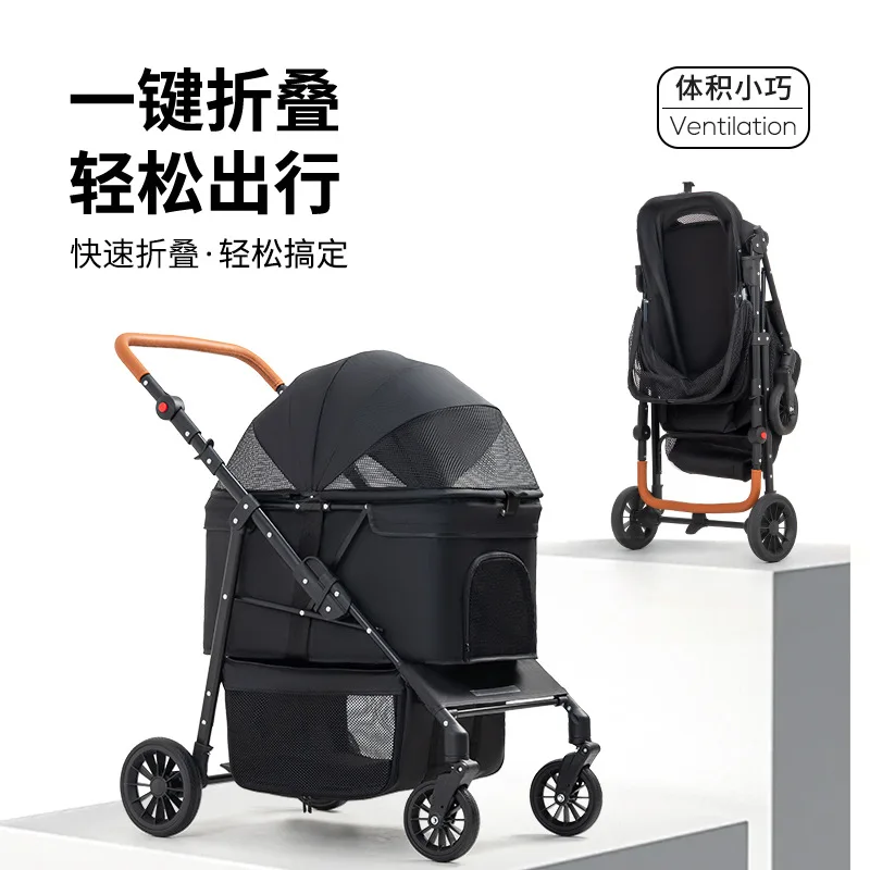 Cochecitos para perros y gatos, cochecitos para bebés de peluche para perros y gatos, carrito para mascotas, ligero y plegable para exteriores - imagen 4