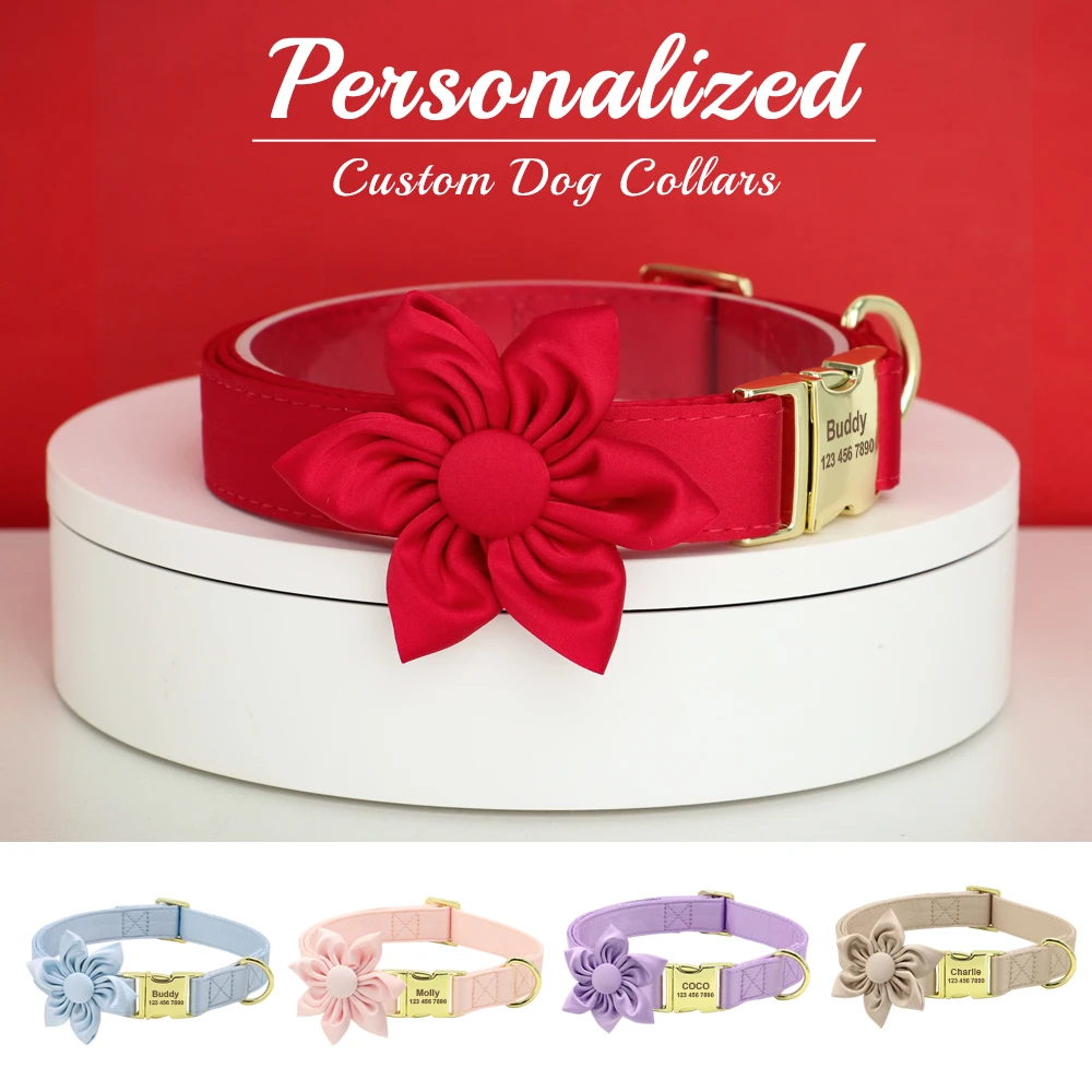 Collar de perro de seda personalizado, Collar de perro duradero ajustable con pajarita de flor para perros pequeños, medianos y grandes, collares de pajarita de boda - imagen 4