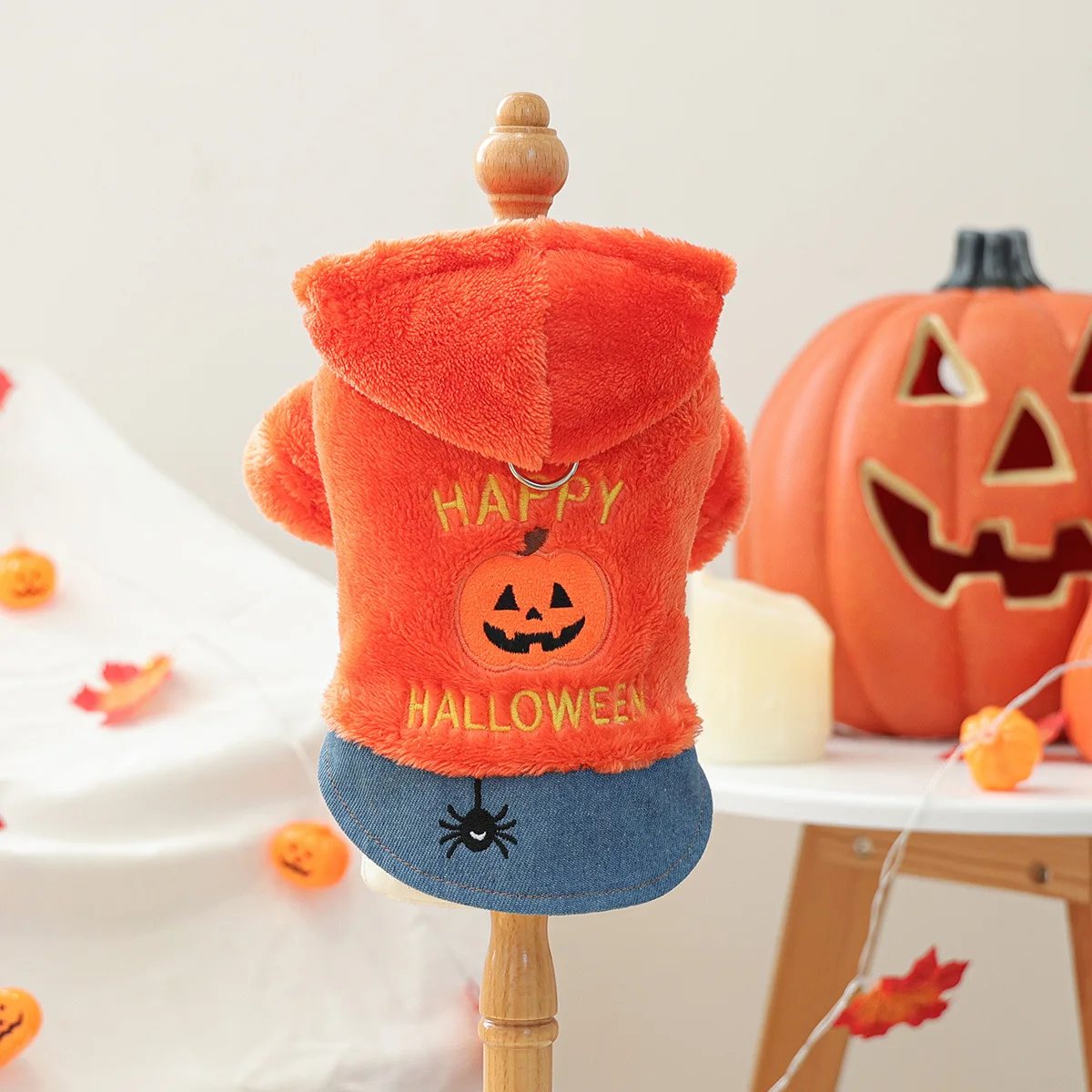 Sudadera con capucha de Halloween para mascotas, abrigo de calabaza de felpa bonito para gatos, abrigo informal de Halloween, ropa para perros pequeños, Otoño/Invierno - imagen 2