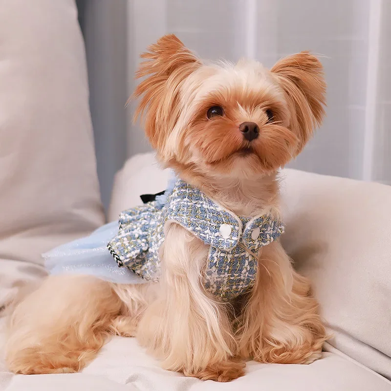 Abrigo de lana para mascotas, ropa de empalme de malla para cachorros, vestido de princesa para gatos, ropa con lazo para perros, ropa de diseñador para perros, Otoño e Invierno - imagen 2