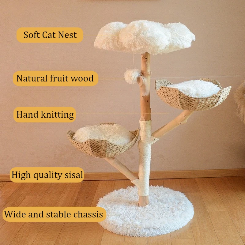 Árbol para gatos de madera maciza, cama de torre para gatos de interior, poste rascador, juguete, árboles grandes para gatos, Catnap multicapa, poste de escalada Natural - imagen 3