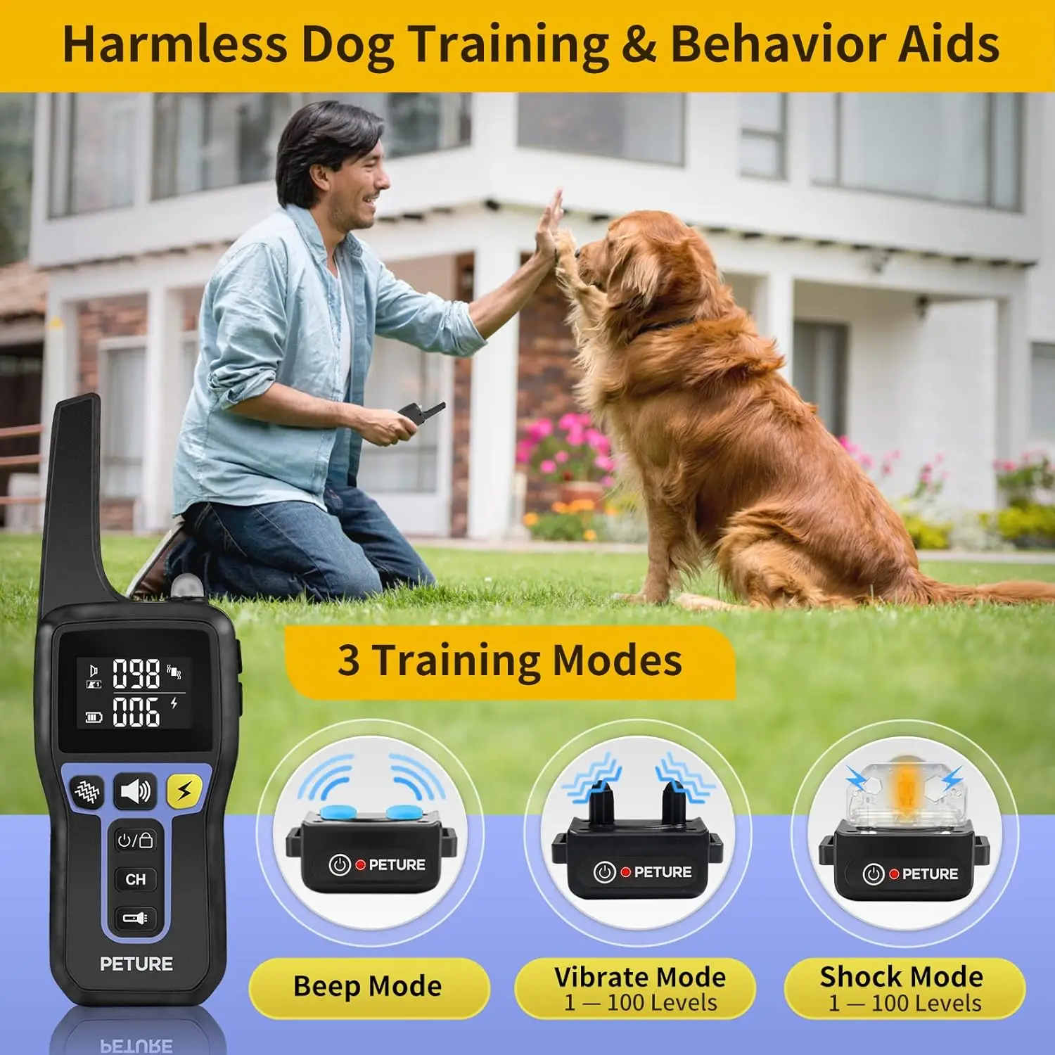 Collar de entrenamiento para perros resistente al agua IPX7 para perros grandes, medianos y pequeños, Collar de choque para perros de 3300 pies, Collar eléctrico para perros con 3 modos de entrenamiento - imagen 2