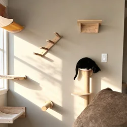 Sistema de muebles de pared de madera para gatos, perchas para gatos con postes rascadores de Sisal y hamaca, parque infantil montado en la pared para escalar gatitos