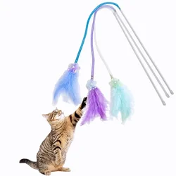 Juguete interactivo con plumas y campana para gatos – Palo con borla elástica