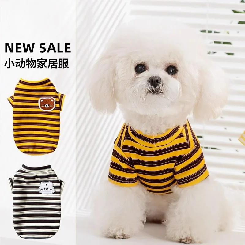 Camisa básica a rayas para otoño/invierno, ropa para el hogar, camiseta a rayas para gatos, ropa para cachorros de dos patas para perros pequeños de peluche