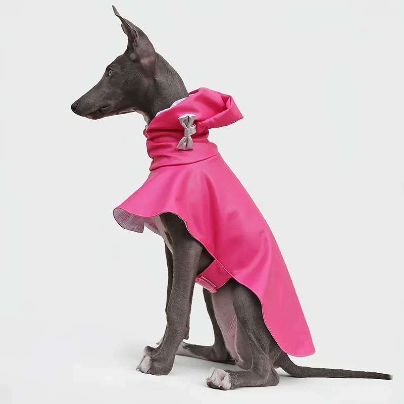 Chaqueta de cuero ultraligera a la moda para perros galgo, abrigo rosa impermeable para Whipbit, Sudadera con capucha para perros pequeños multimedia - imagen 2