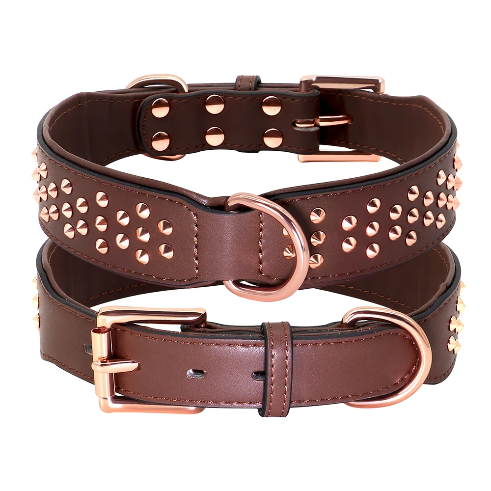 Collar ajustable de cuero PU para perros medianos y grandes, accesorios duraderos, collares para mascotas, suministros para mascotas Pitbull Bulldog - imagen 2