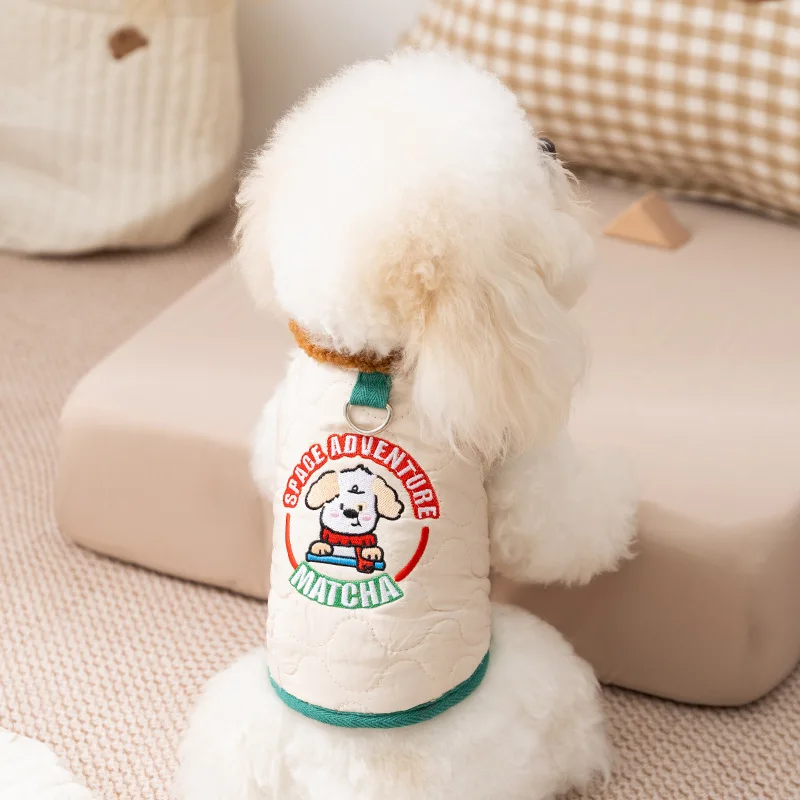 Abrigo bordado con cuello de piel para mascotas, chaleco de felpa cálido para mascotas, ropa de peluche para perros pequeños y medianos, ropa para cachorros, otoño e invierno - imagen 2