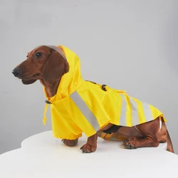 Chaqueta reflectante para perros salchicha, impermeable amarillo repelente al agua para perros Wiener, abrigo impermeable con capucha para perros salchicha