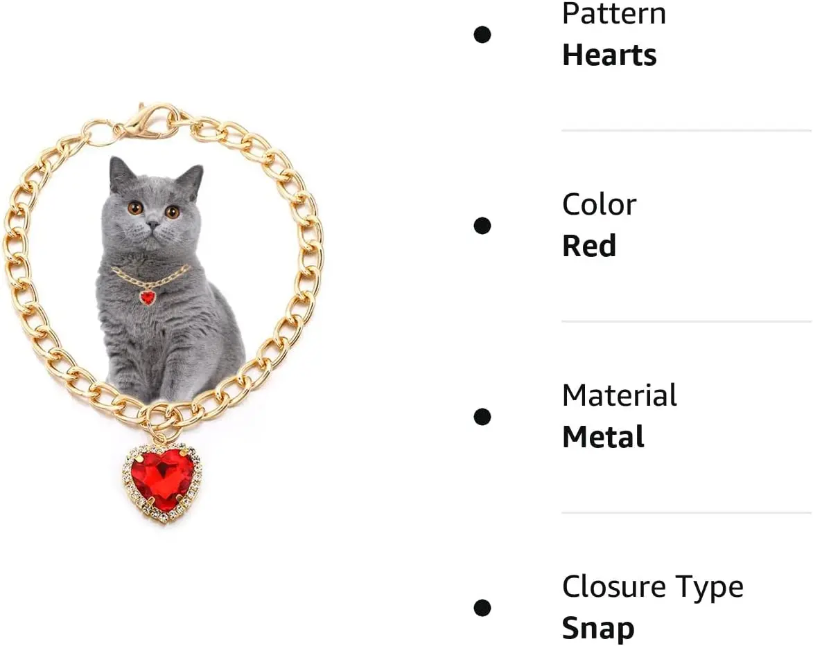 Collar de lujo para perro y gato, joyería con colgante de corazón y diamante, Collar de cadena dorada, accesorios para disfraz de cumpleaños y boda - imagen 3