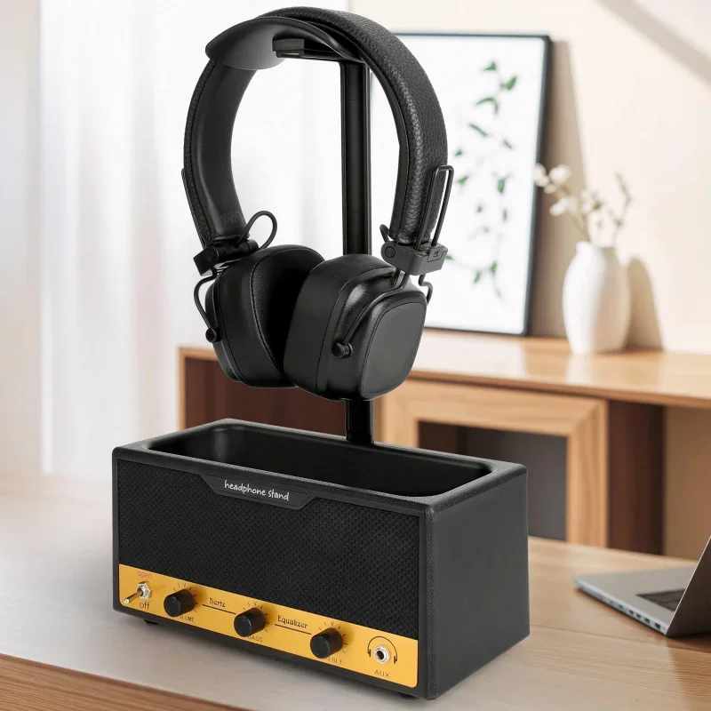 Soporte Retro para auriculares multifuncional con función de caja de almacenamiento, soporte de exhibición para auriculares, caja de almacenamiento, colgador de exhibición de escritorio - imagen 2