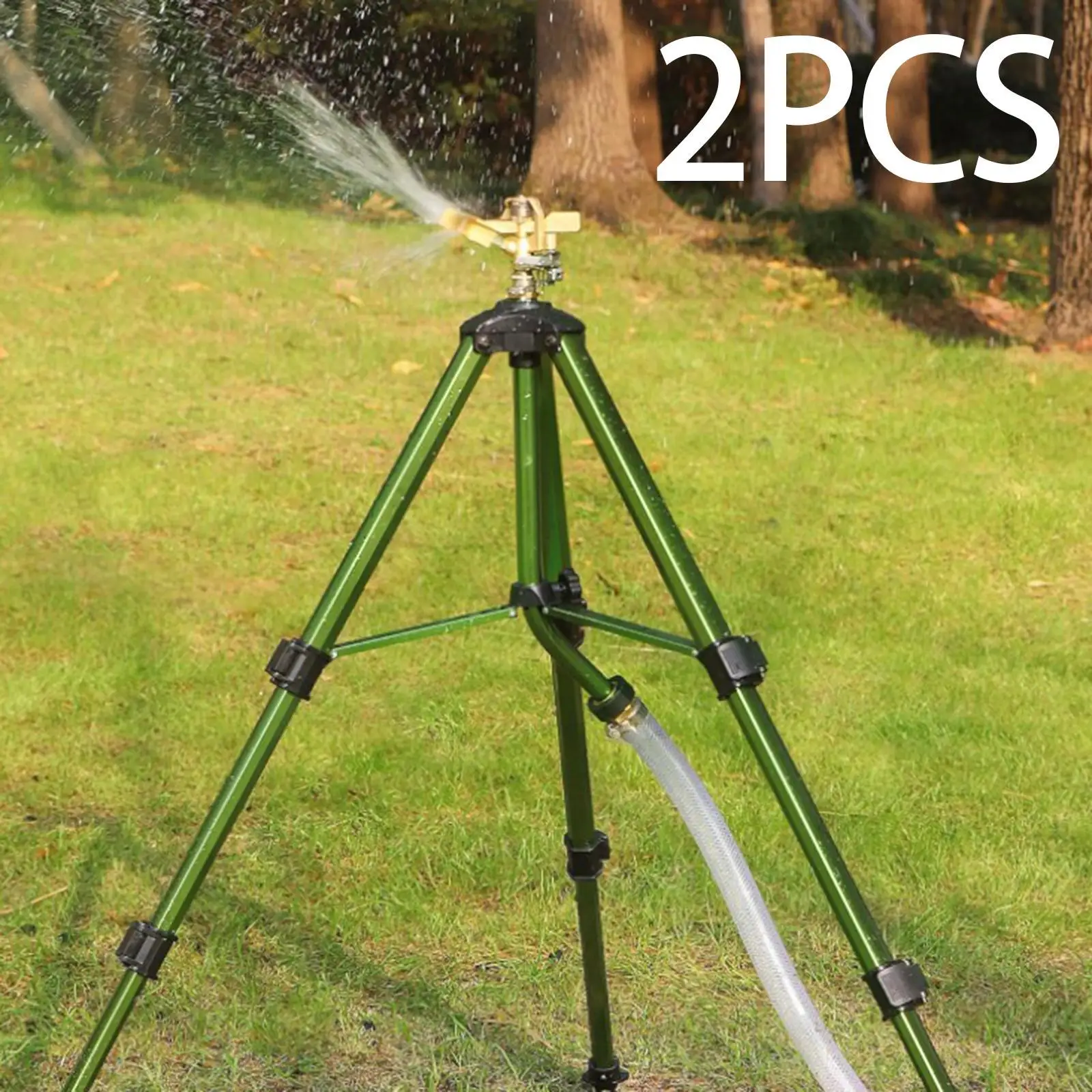 2 Pieces Impact Sprinkler Head on Tripod Base 360 Degree Rotating Sprinkler Tripod Lawn Brass Impact Sprinkler for Yard Garden
