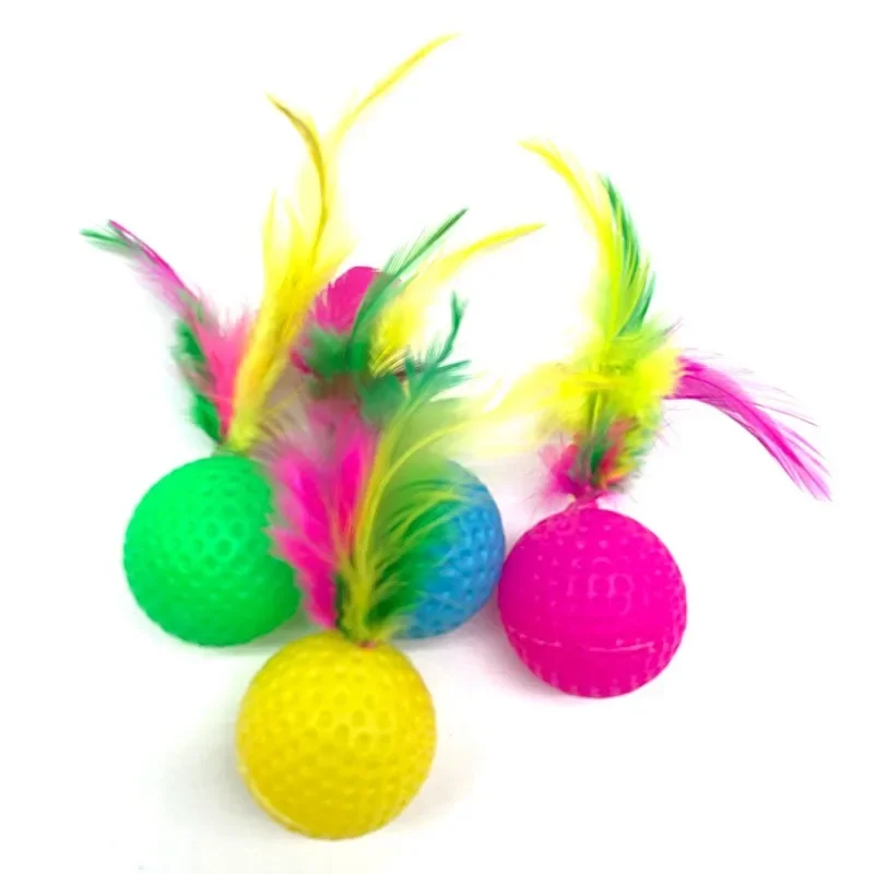 Pelota de Golf de plástico con plumas para gato, juguete interactivo para gatito, suministros para mascotas, 10 piezas - imagen 3