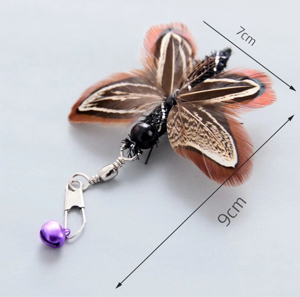 2 uds mariposa simulada cabeza de repuesto gato Teaser Stick divertido juguete para gato mascota - imagen 2