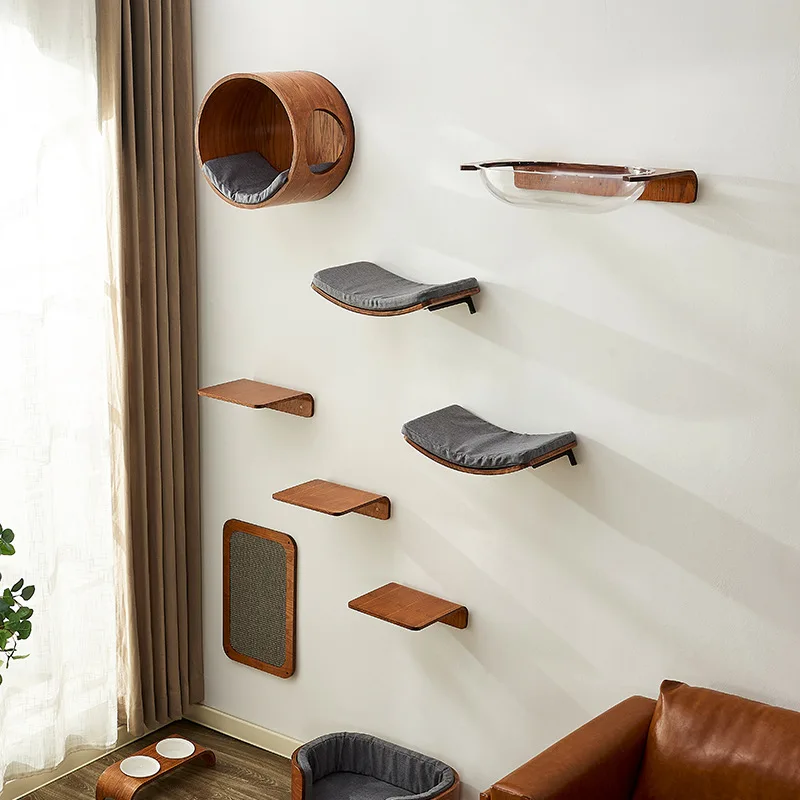 Estante para cama de gato de madera maciza, tablero rascador, juguetes, marco de escalada para gatos montado en la pared, productos de muebles para el hogar, accesorios de adornos - imagen 2