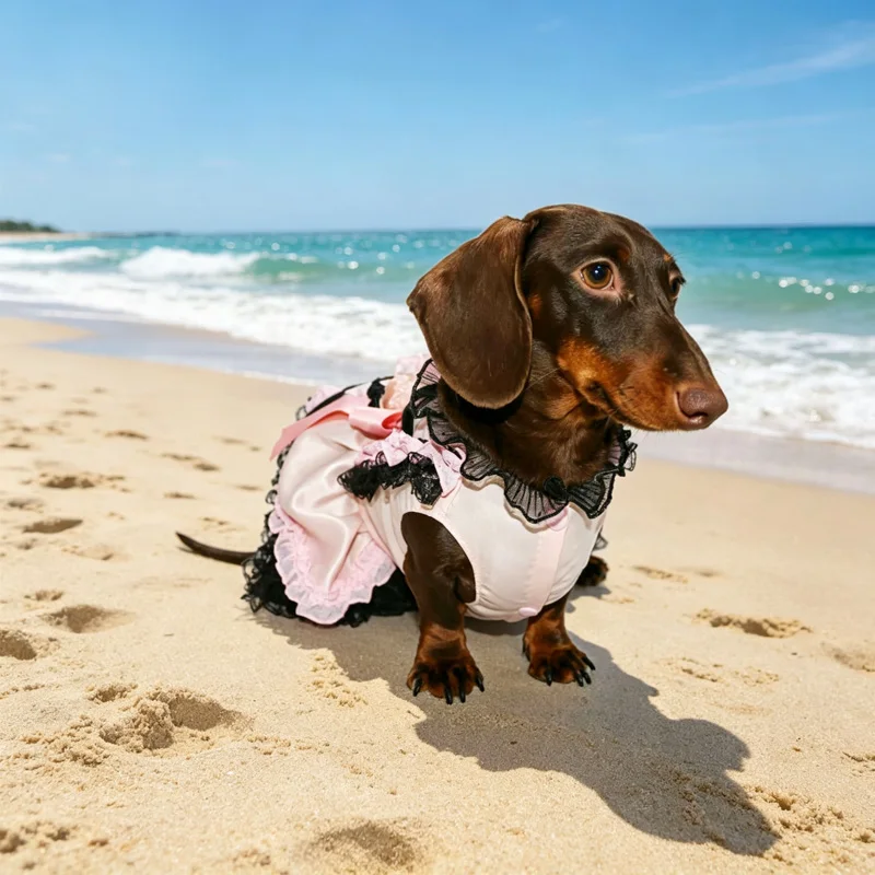 Vestido de encaje para perros Dachshund - sin mangas con lazo - imagen 5