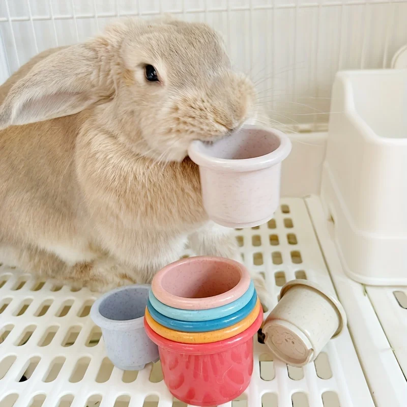 8 Uds. Tazas de conejo apilables, juguetes ricos de animales pequeños y coloridos, juegos ocultos de aperitivos interactivos, adecuados para conejos, hámsteres