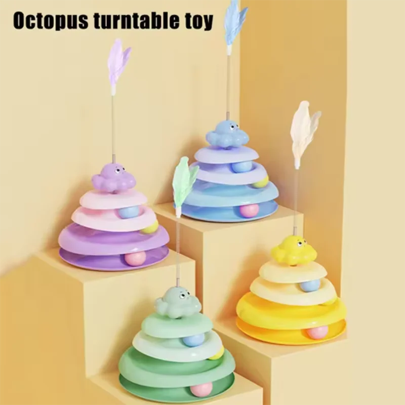 Bolas coloridas de juguete para gatos, pistas huecas, parque infantil portátil desmontable para gatos, palo giratorio interactivo para aliviar el aburrimiento