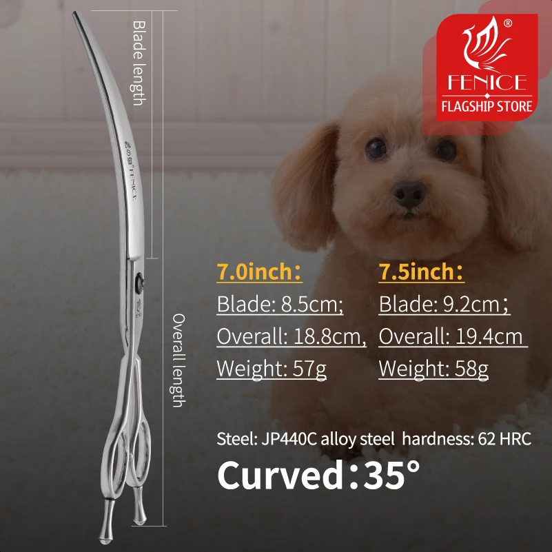 Fenice-Tijeras profesionales de mano izquierda para mascotas, productos para perros, supercurvadas, 35 °, 7/7 pulgadas - imagen 2