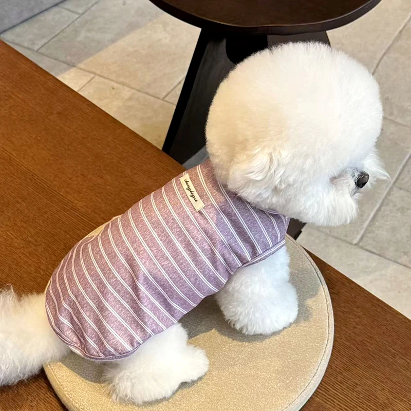 Ropa de verano para cachorros, chaleco para perros, camisa refrescante a rayas de lujo para perros, Chihuahua Bichon, Bulldog Francés, ropa de algodón, camiseta para gatos - imagen 3